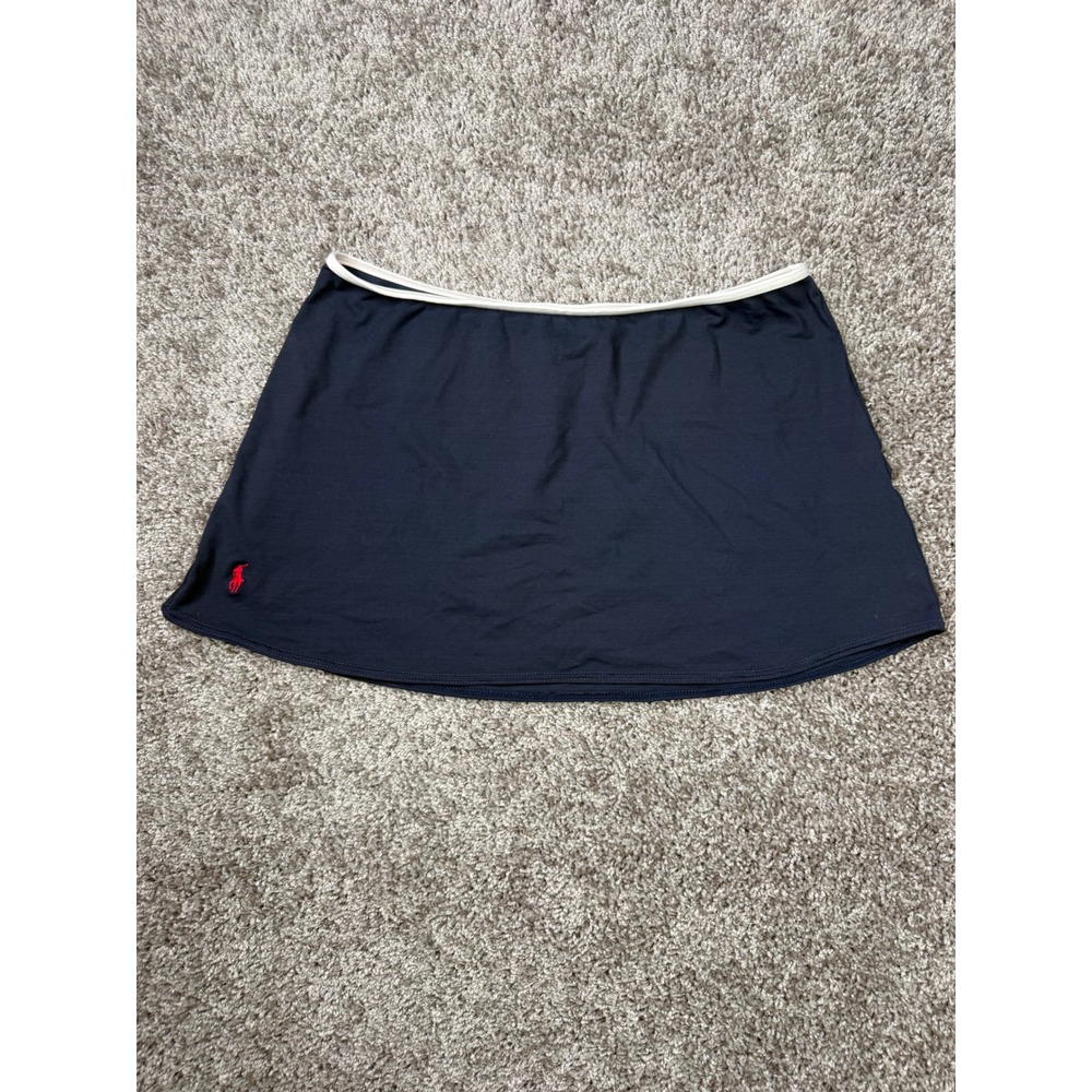 Polo Ralph Lauren Navy Blue Swim Skirt Red Pony Logo White Trim Small